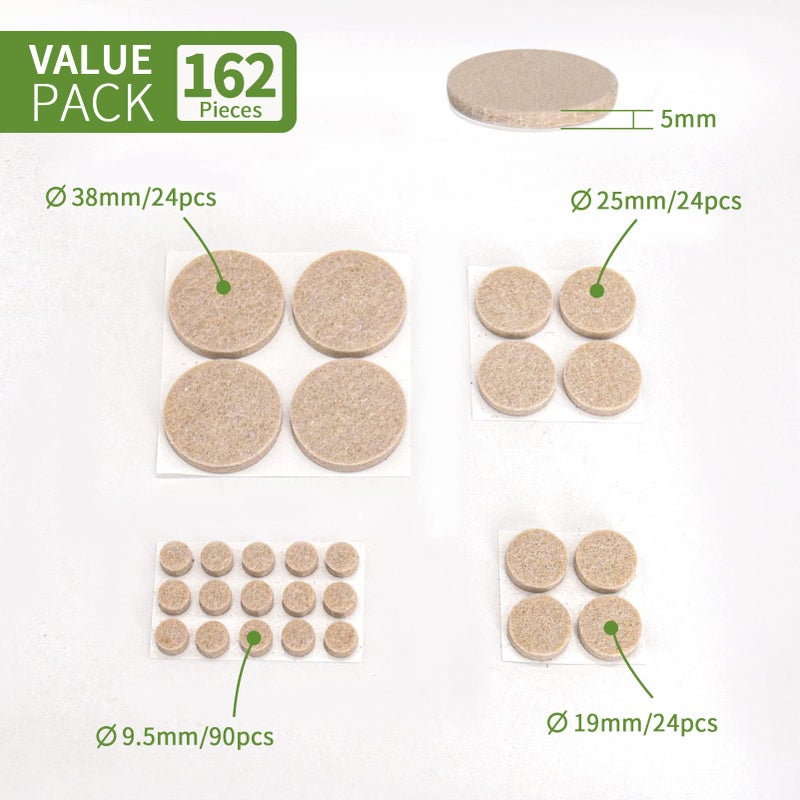 COVERCORNER Felt Furniture Pads for Hardwood Floors 162 PCS, Furniture Pads, Floor Protectors for Hardwood Floors, Felt Pads for Furniture, Round, Beige, Value Pack - Image 2